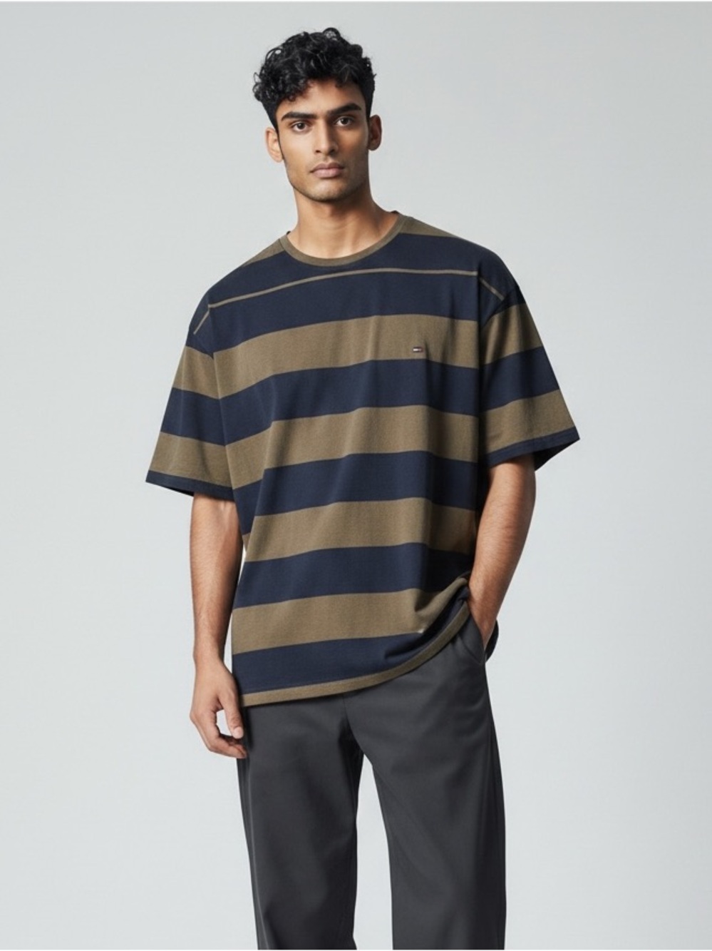 Tommy Hilfiger Men's Navy & Olive Wide-Stripe Crew Tee